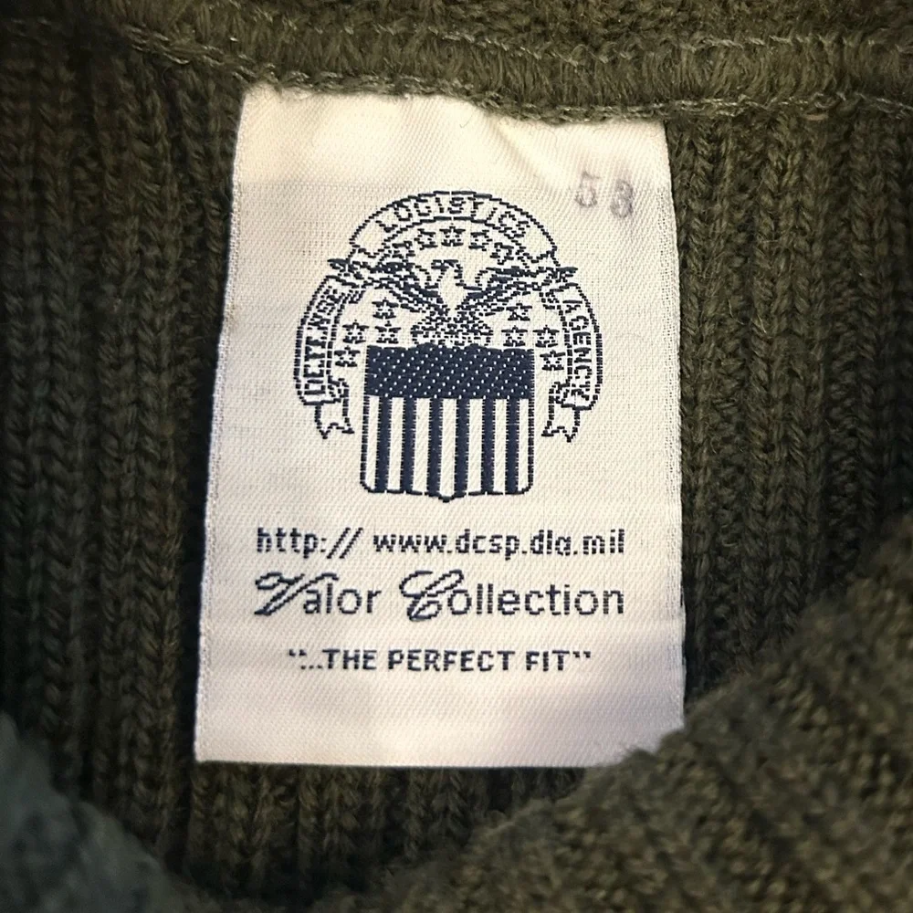 Vintage Y2K Military Wool Commando Sweater Size 40 Olive Green Rib Knit USA